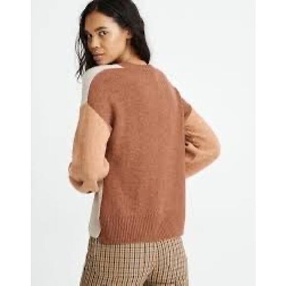 Madewell Color Block Cream Brown Wool Alpaca Blend Sweater Women's Size Medium - Picture 3 of 9